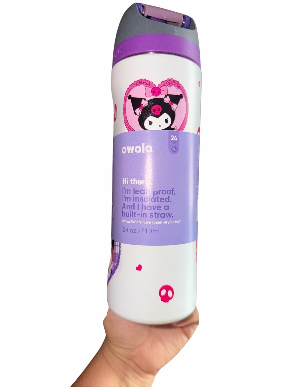 Owala Kids Insulated Water Bottle with Built-In Straw — Purple & White 24 ounce